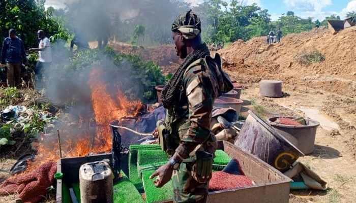 Anti-galamsey taskforce destroys 18 chanfans on Birim River
