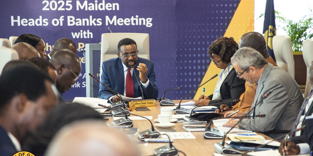 Governor Dr Johnson pandit Asiama holds maiden heads of banks